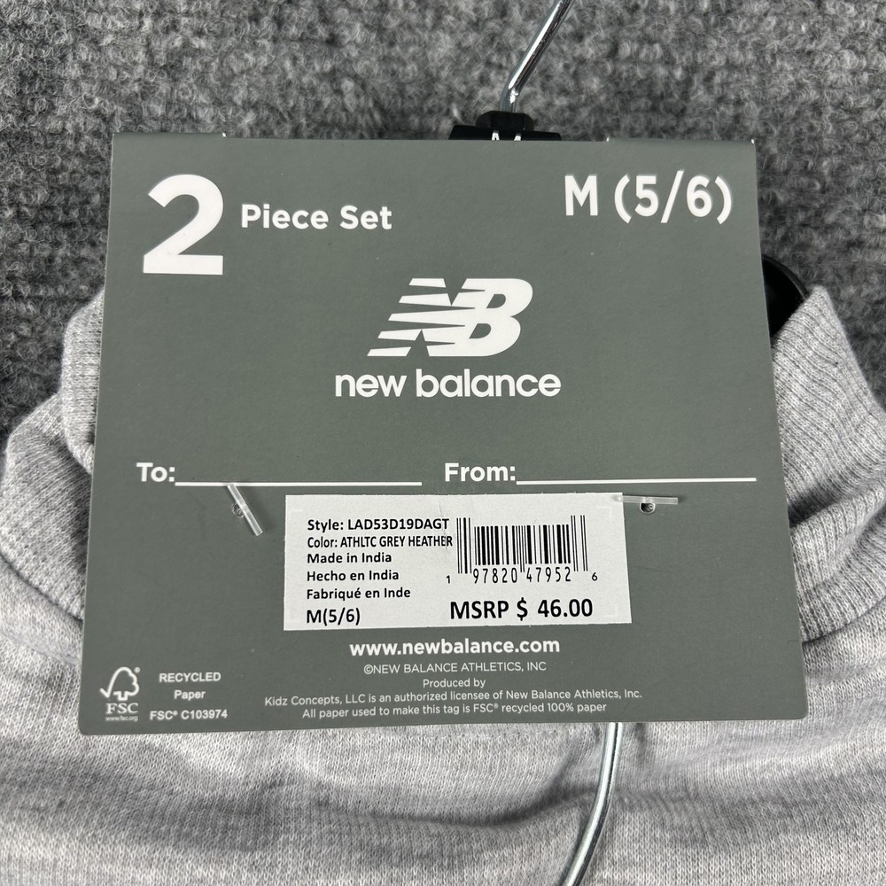 New Balance Fleece Sweatsuit Set Girls 5/6 Gray 2 Piece Quarter Zip Pants Outfit - Picture 9 of 9